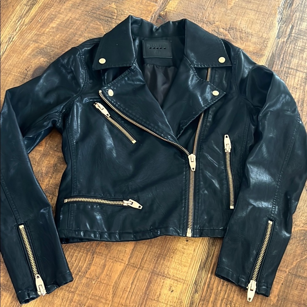 Blank NYC Black Faux Leather Jacket with Gold Accents